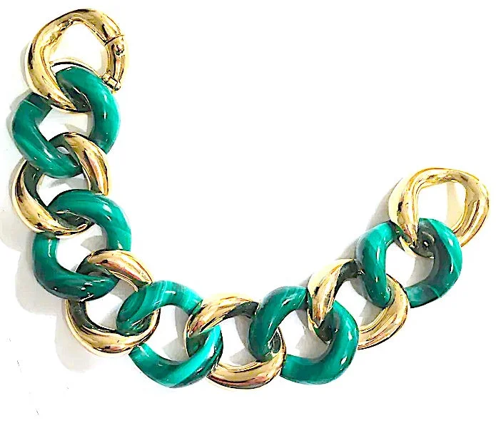 wanderlust moon bracelet-18kt Malachite and Gold Link Bracelet