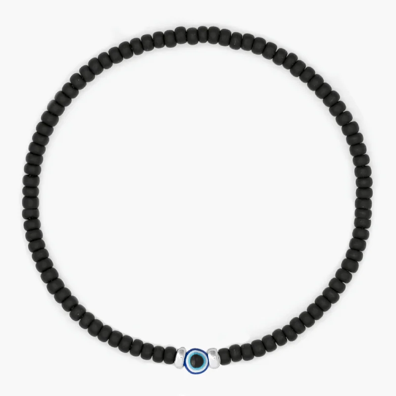 stamped letter bracelet-2mm Beads Dandy Bracelet (Matte Black/Evil Eye)