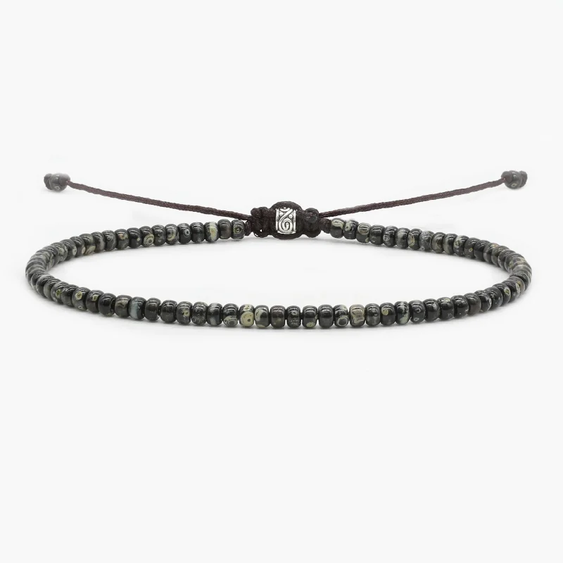 leafy-inspired chain bracelet-2mm Glass Beads Bracelet (Dyed Black)