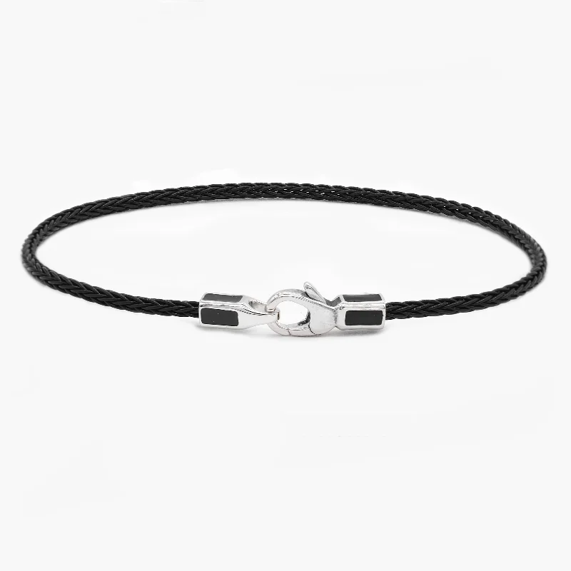 leafy-themed bracelet-2mm Sailing Cable Bracelet With Sterling Silver Clasp (Black)