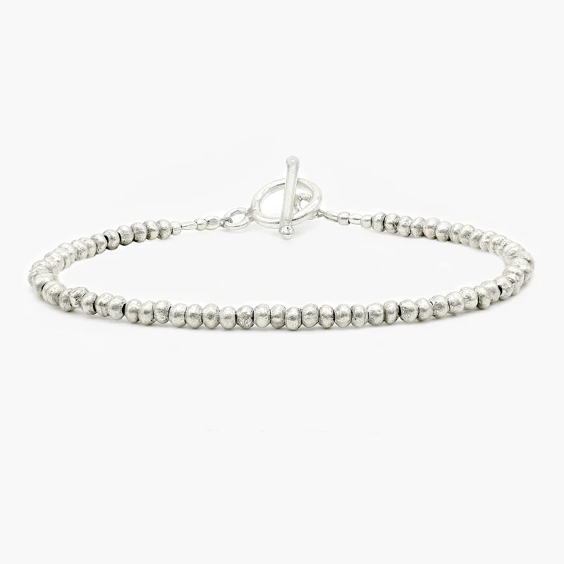 flow gemstone bracelet-3mm Aged Sterling Silver Beads Bracelet