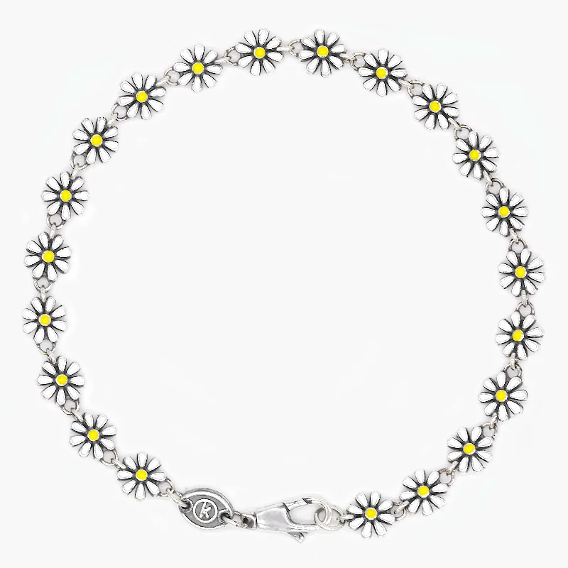 elegant charm bracelet-Assorted Daisy Sterling Silver Chain Bracelet