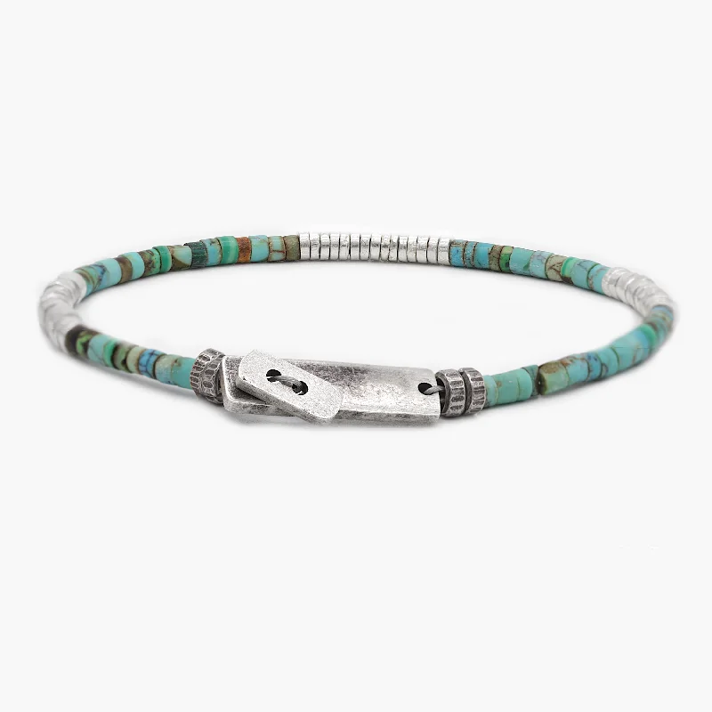 chunky silver bracelet-Bracelet With Arizona Turquoise And Sterling Silver Beads