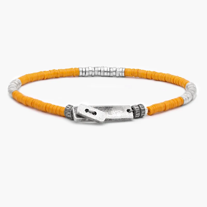 braided charm bracelet-Bracelet With Recycled Vinyl And Sterling Silver Beads (Orange)