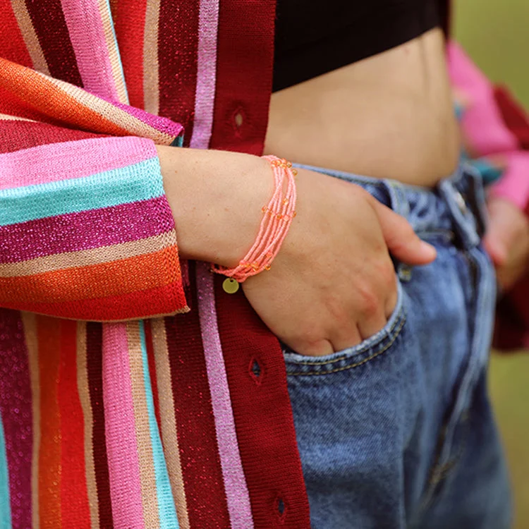 wanderlust garnet bracelet-Candy Bracelets / Set of 6 / Flamingo