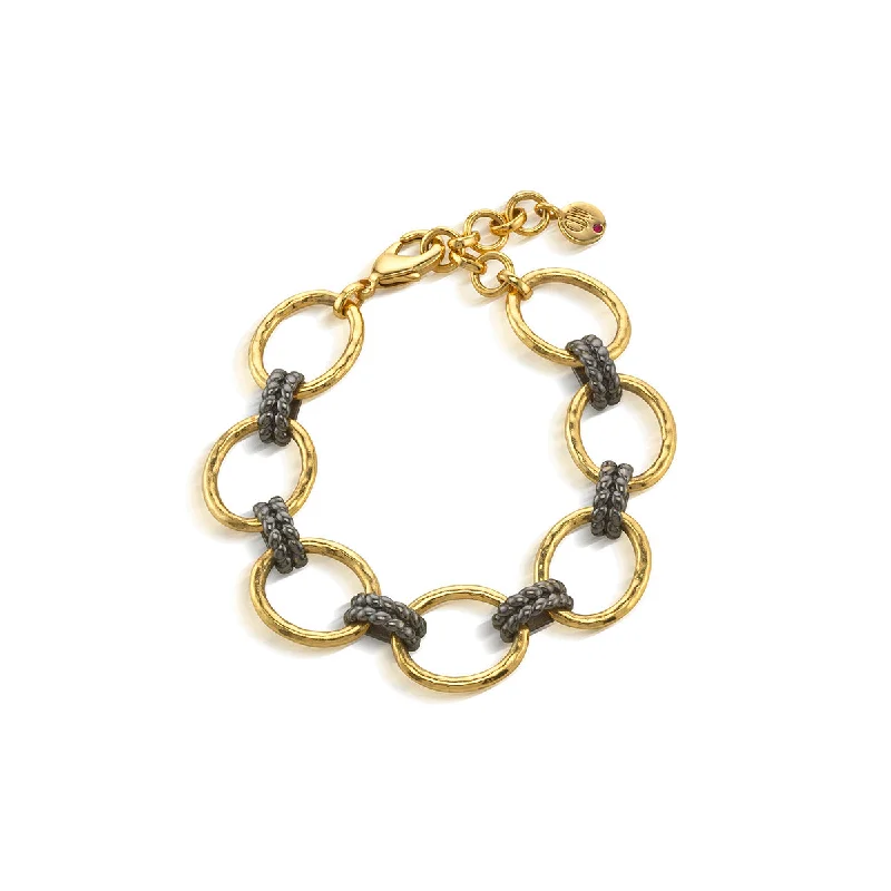 little letter bracelet-Cleopatra Grande Link Bracelet, 7"+1.5" - Gold/Midnight