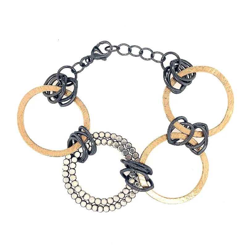 flow-shaped charm bracelet-Double Beaded and Textured Circles Bracelet (B350)