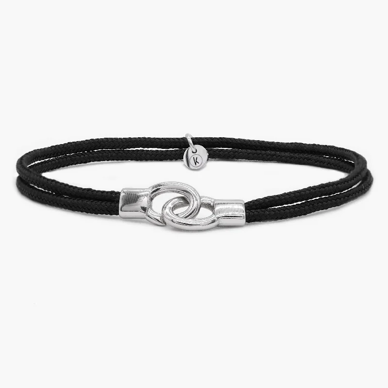 pearl braided bracelet-Double Sailing Cord Bracelet With Silver Lock (Black)