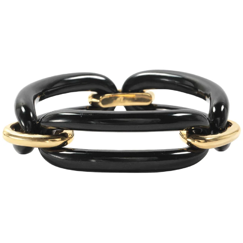 silver braid bracelet-18kt Yellow Gold and Onyx Link Bracelet