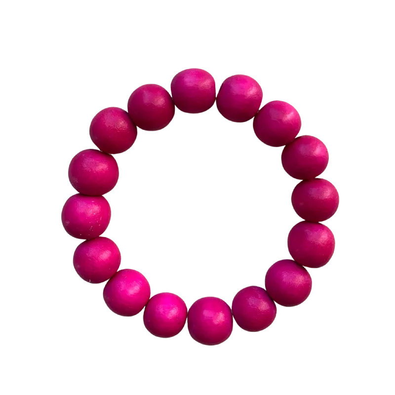 vintage pearl bracelet-Fuchsia Pink Round Wood 10mm Bracelet