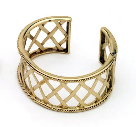 thin chain bracelet-18k Woven Lattice Cuff Bracelet