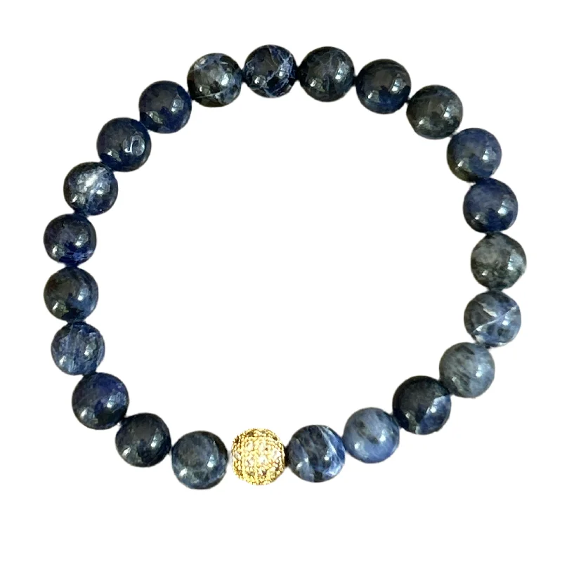 heavy gemstone bracelet-Gold Pave Dark Sodalite 8mm