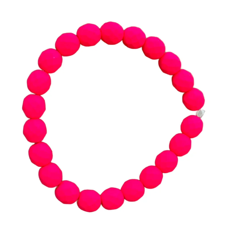 frond beaded bracelet-Matte Neon Pink Faceted 8mm Bracelet