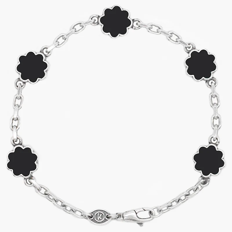 ruby link bracelet-Multi Daisies Sterling Silver Chain Bracelet With Matt Onyx