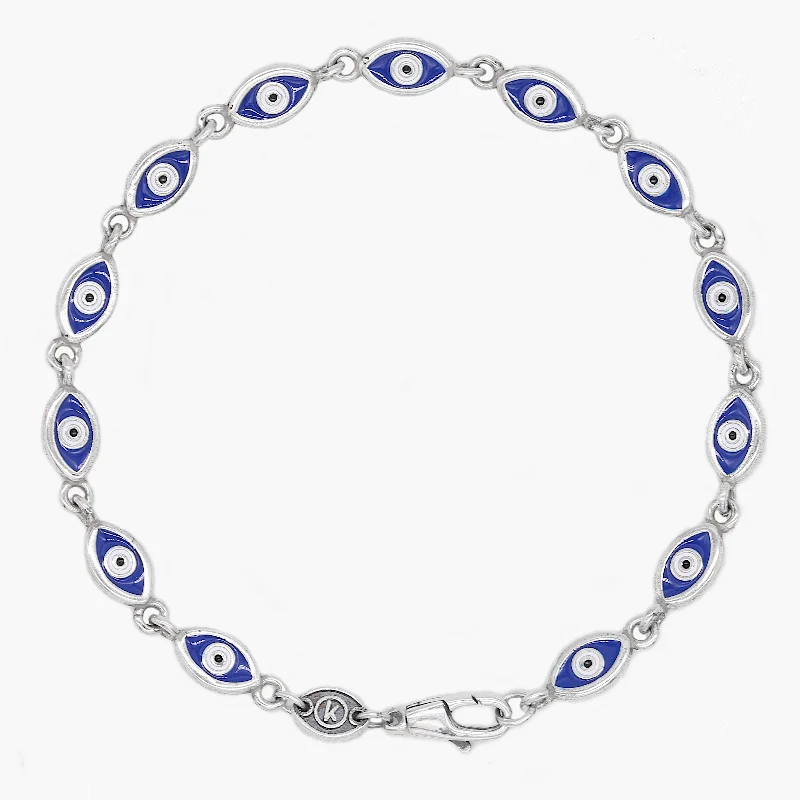 leafy-themed bracelet-Multi Enamelled Evil Eye Sterling Silver Bracelet