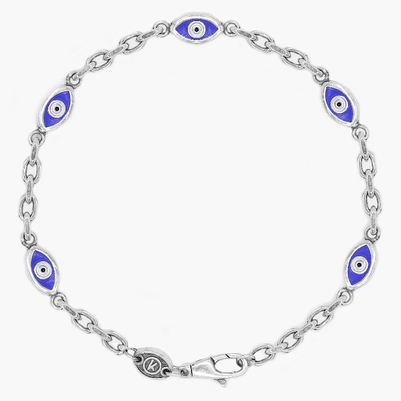 retro pearl charm bracelet-Multi Evil Eye Sterling Silver Chain Bracelet