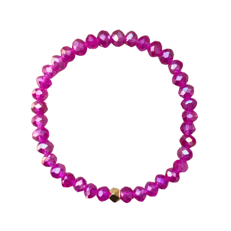 tarnished silver chain bracelet-Fuschia 5 AB Faceted Rondelle 6mm Bracelet