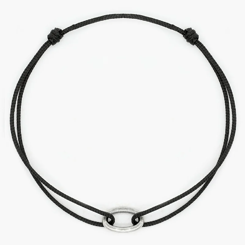 heavy statement bracelet-Nylon Thread With Silver Hoop "Indah" Bracelet (Black)