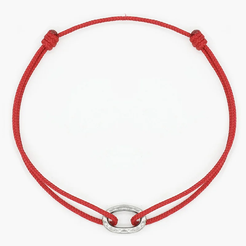 chiseled diamond bracelet-Nylon Thread With Silver Hoop "Indah" Bracelet (Red)