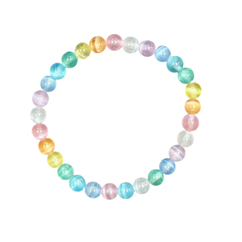 frond chain bracelet-Pastel Rainbow Sixlets Selenite 6mm Bracelet