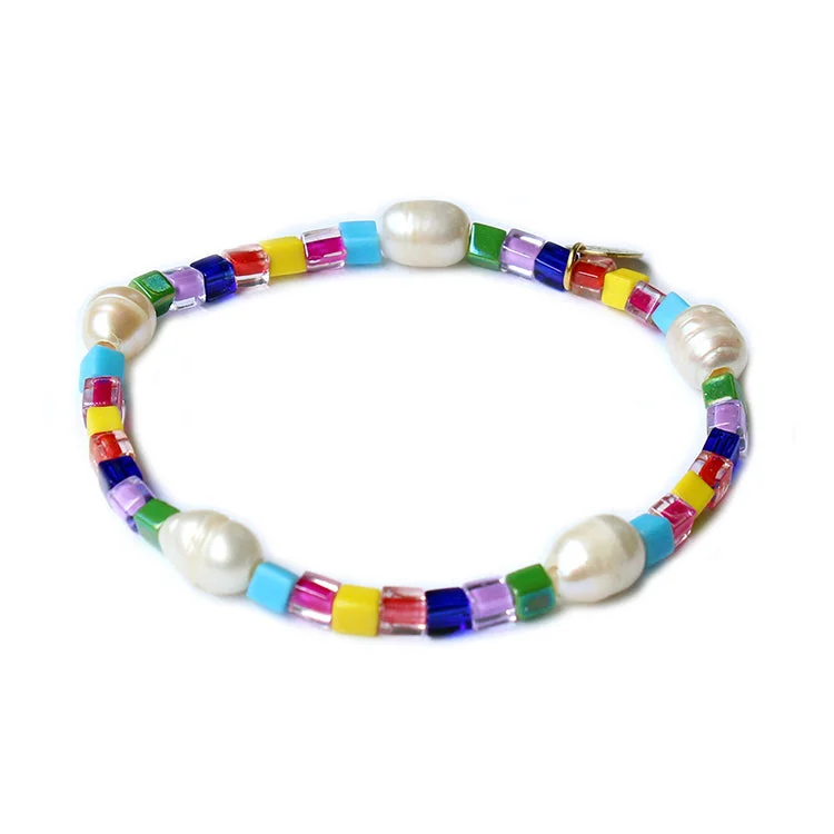 thin bar bracelet-Pearl Rainbow Beaded Bracelet