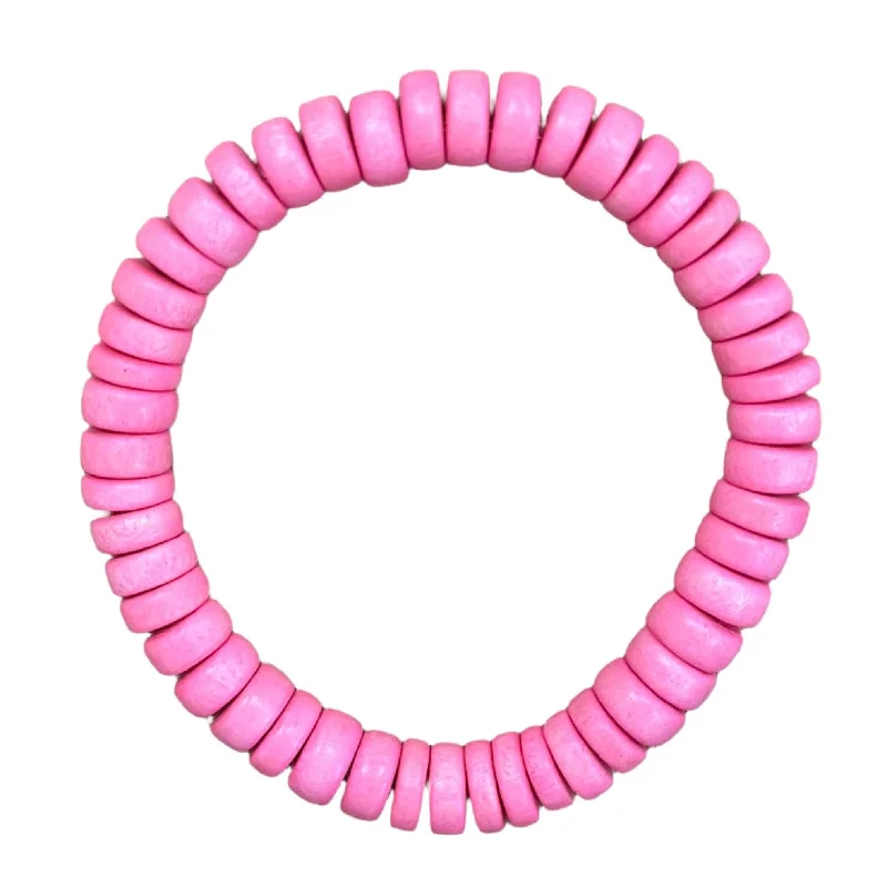 urban midnight bracelet-Pink Wood Rondelle 8mm Bracelet