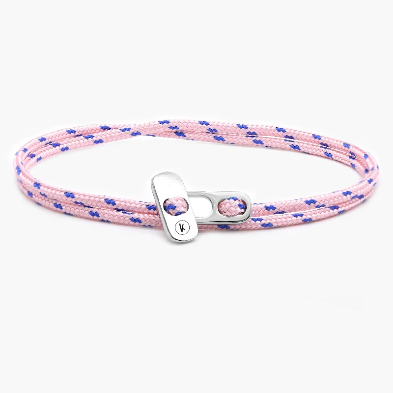 braided silver bracelet-Sailing Cord Bracelet With Silver Clasp (Light Pink/Blue)