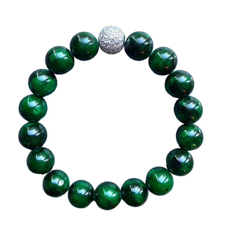 vibrant gold bracelet-Silver Pave Dark Green Mountain Jade 10mm