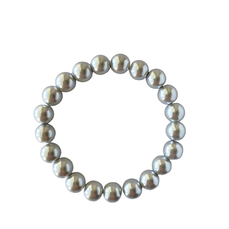 frond beaded bracelet-Silver Pearl 10mm Bracelet