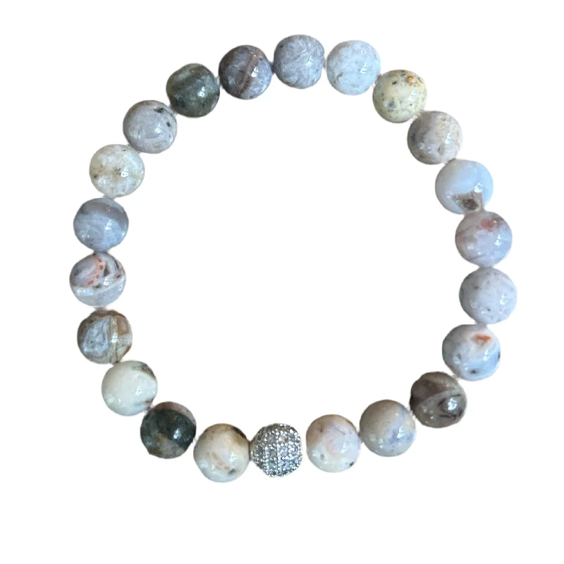 flow charm bracelet-Silver Pave Bamboo Agate 8mm