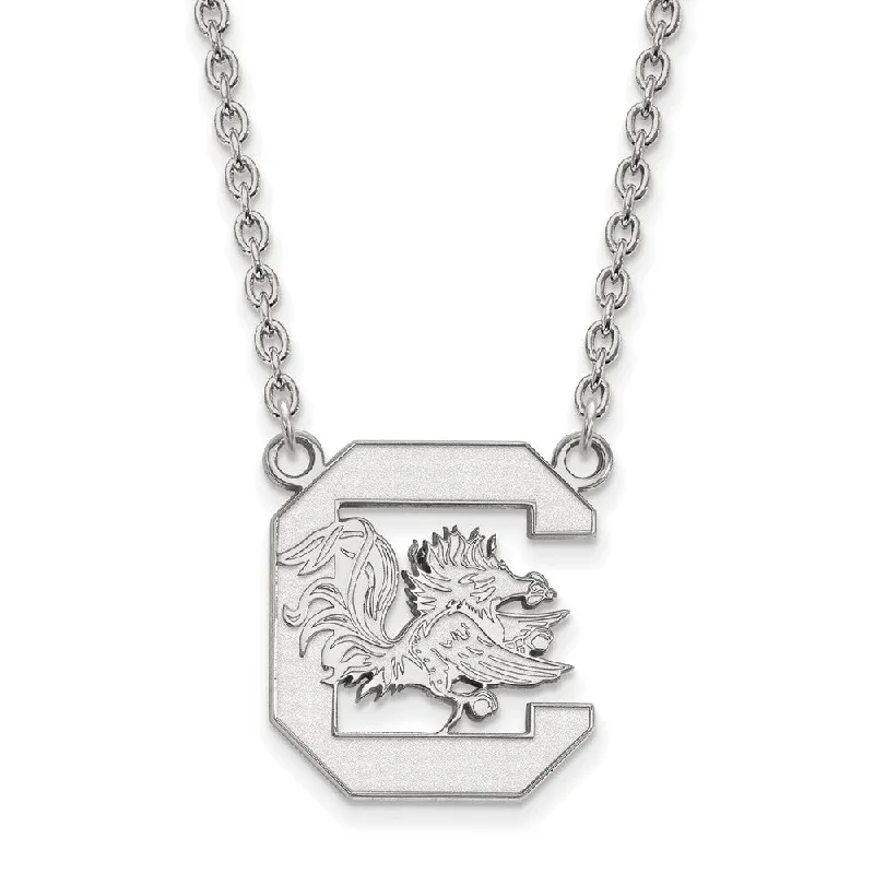 10k White Gold South Carolina Large Gamecock Pendant Necklace