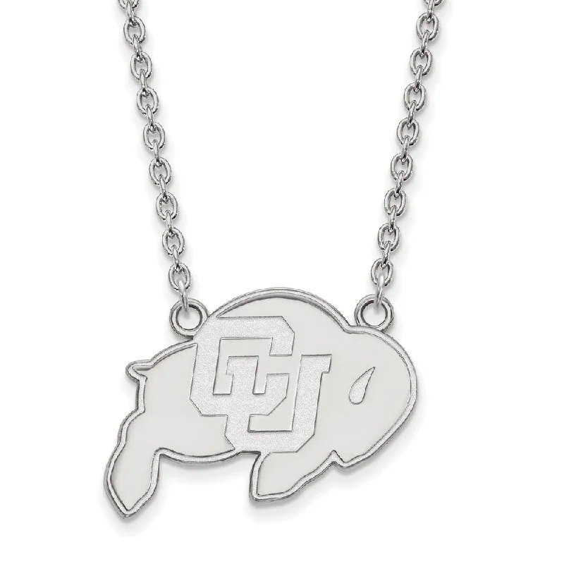 10k White Gold U of Colorado Large Buffalo Pendant Necklace