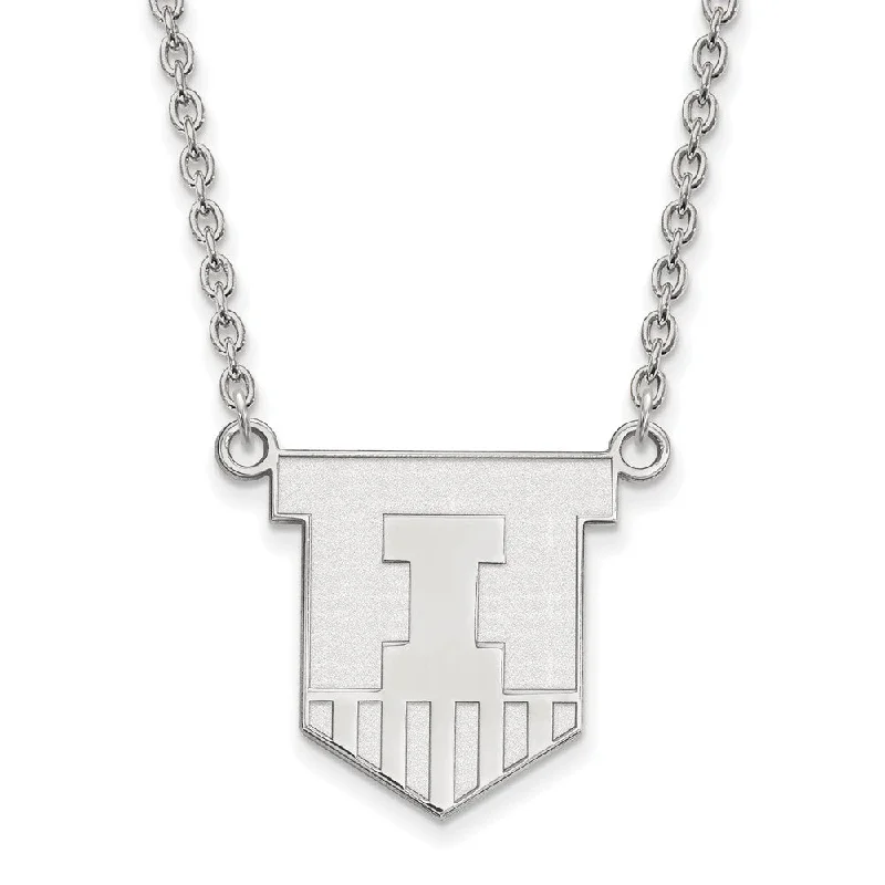 thin pendant necklace-10k White Gold U of Illinois Large Shield Pendant Necklace