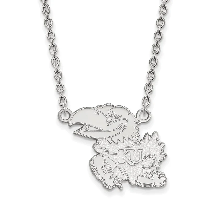 10k White Gold U of Kansas Large Jayhawk Pendant Necklace