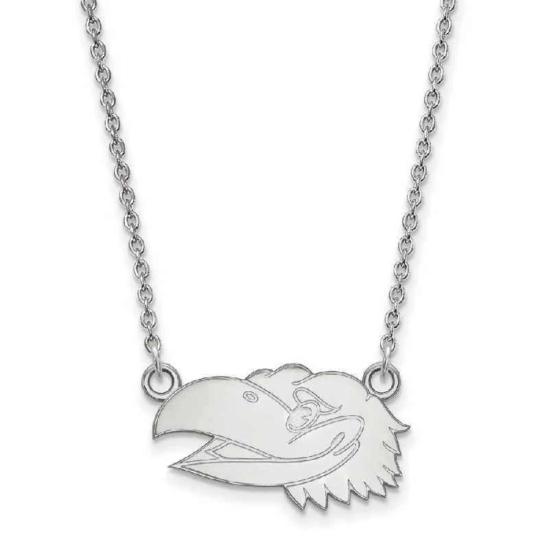 10k White Gold U of Kansas Sm Jayhawk Pendant Necklace