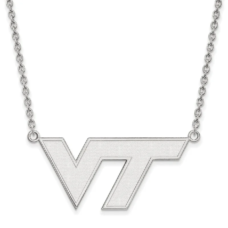 bendable gold necklace-10k White Gold Virginia Tech Large 'VT' Pendant Necklace