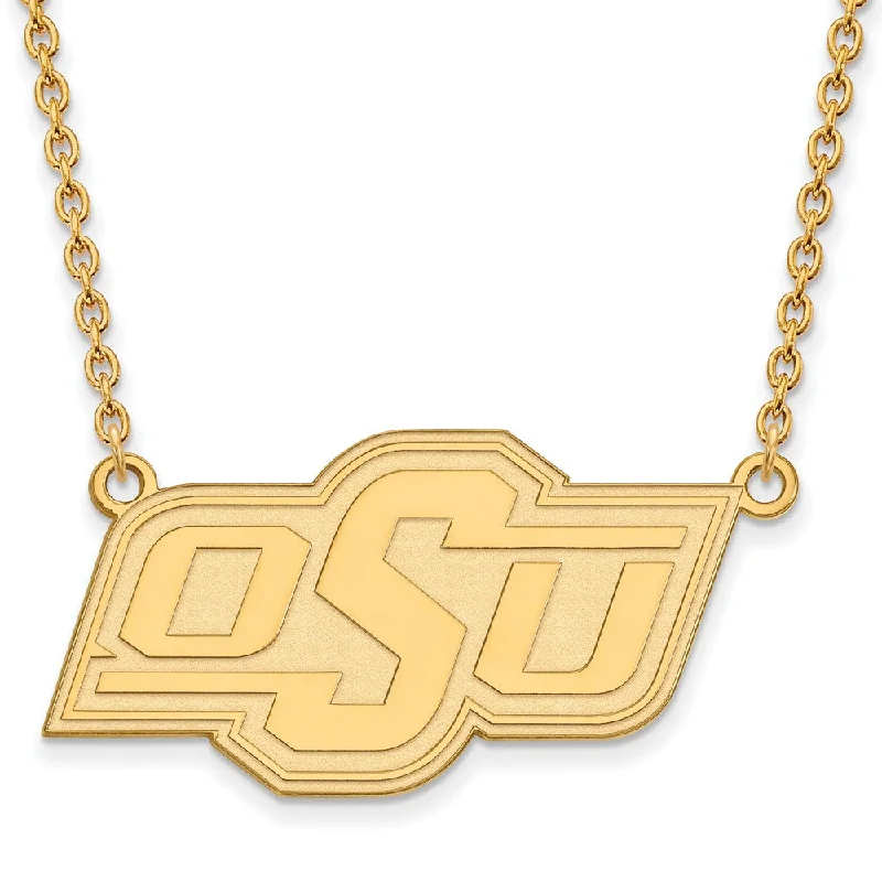 10k Yellow Gold Oklahoma State OSU Large Pendant Necklace