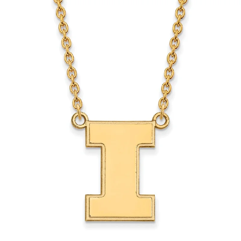 10k Yellow Gold U of Illinois Large Initial I Pendant Necklace