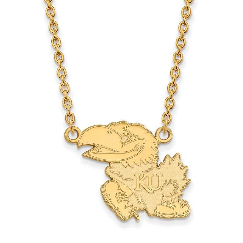 10k Yellow Gold U of Kansas Large Jayhawk Pendant Necklace