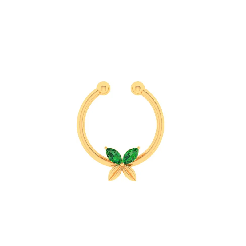 14k Floral Gold Nose Ring With Green Stones