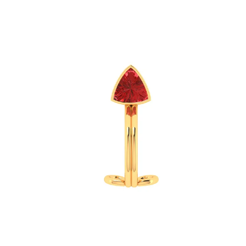 14k Gold Lip Ring With Red Triangle Stone