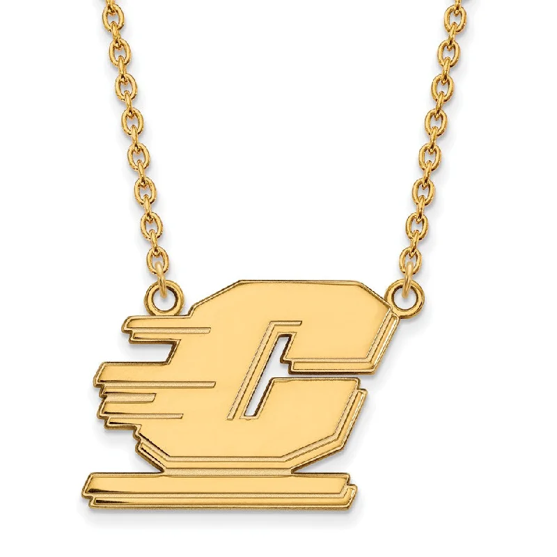 swoop chain necklace-14k Gold Plated Silver Central Michigan U Large Pendant Necklace