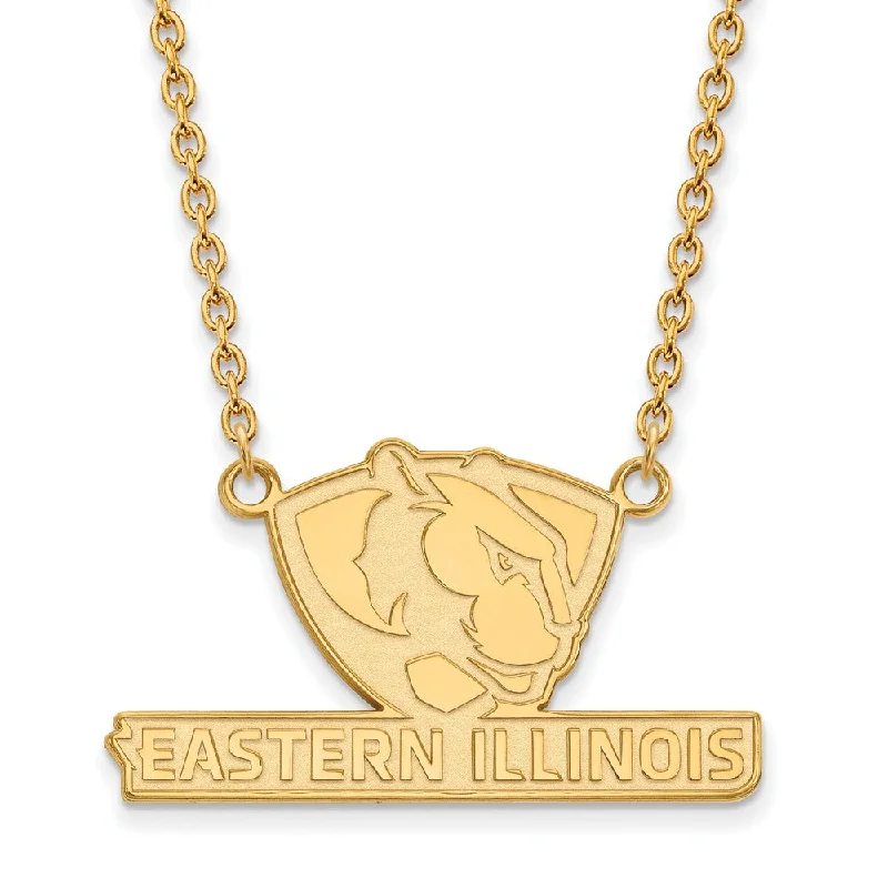 luxurious statement necklace-14k Gold Plated Silver Eastern Illinois U Large Pendant Necklace