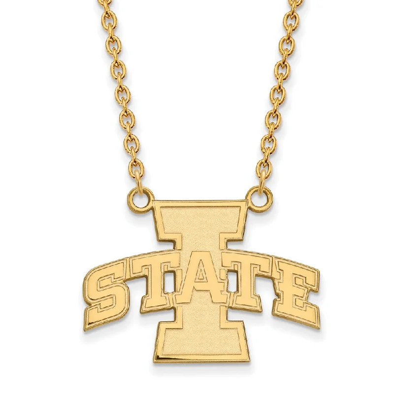 14k Gold Plated Silver Iowa State Lg 'I' State Pendant Necklace