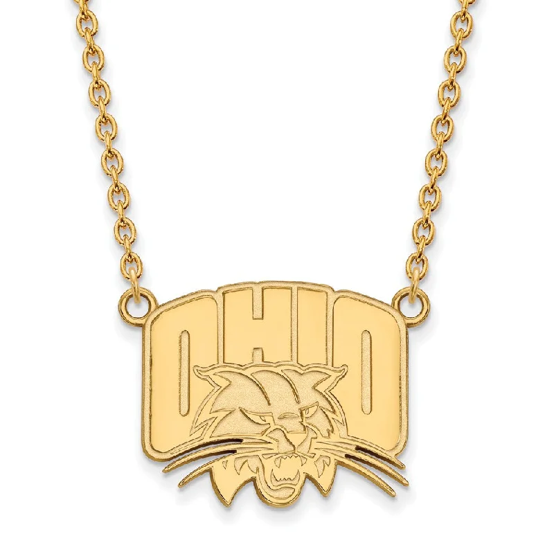 14k Gold Plated Silver Ohio U Large Pendant Necklace