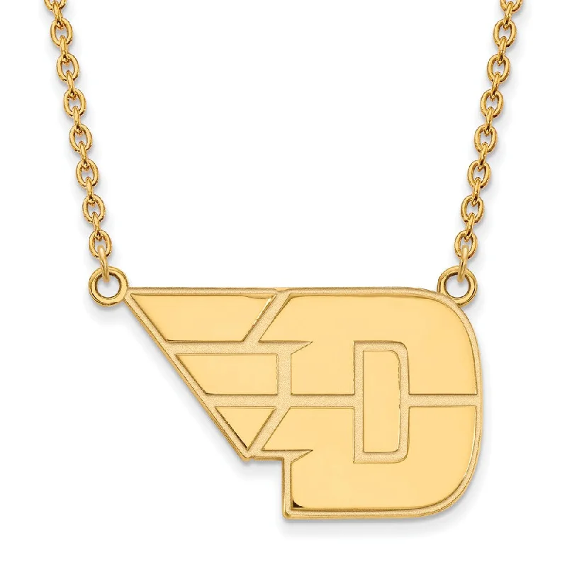 bendable layered necklace-14k Gold Plated Silver U of Dayton Large Pendant Necklace