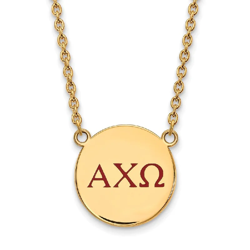 14K Plated Silver Alpha Chi Omega Large Red Enamel Greek Necklace