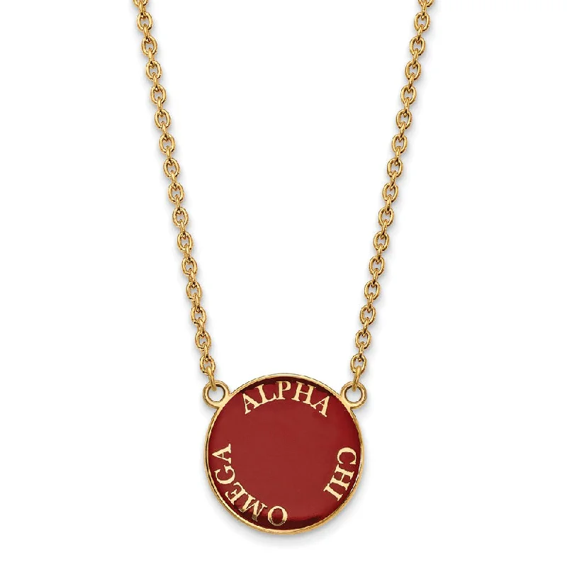 14K Plated Silver Alpha Chi Omega Large Enamel Disc Necklace