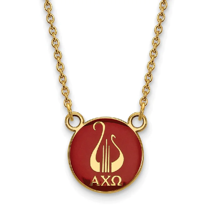 uncut turquoise pendant necklace-14K Plated Silver Alpha Chi Omega Small Enamel Logo Necklace