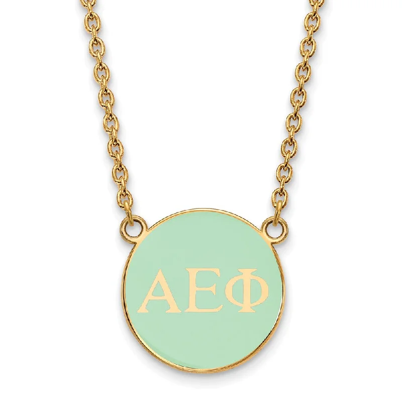 stamped love necklace-14K Plated Silver Alpha Epsilon Phi Small Aqua Enamel Disc Necklace